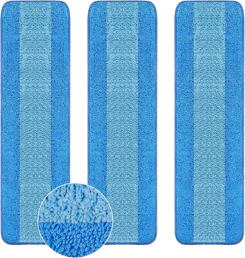 wlich 3 Pack Microfiber Cleaning Pads are Compatible with Bona Mop,18 Inch Replaceable Mop Pad Refill,Washable & Reusable Blue Microfiber Mop Pads for Hardwood and Hard-Surface Floors - Image 1